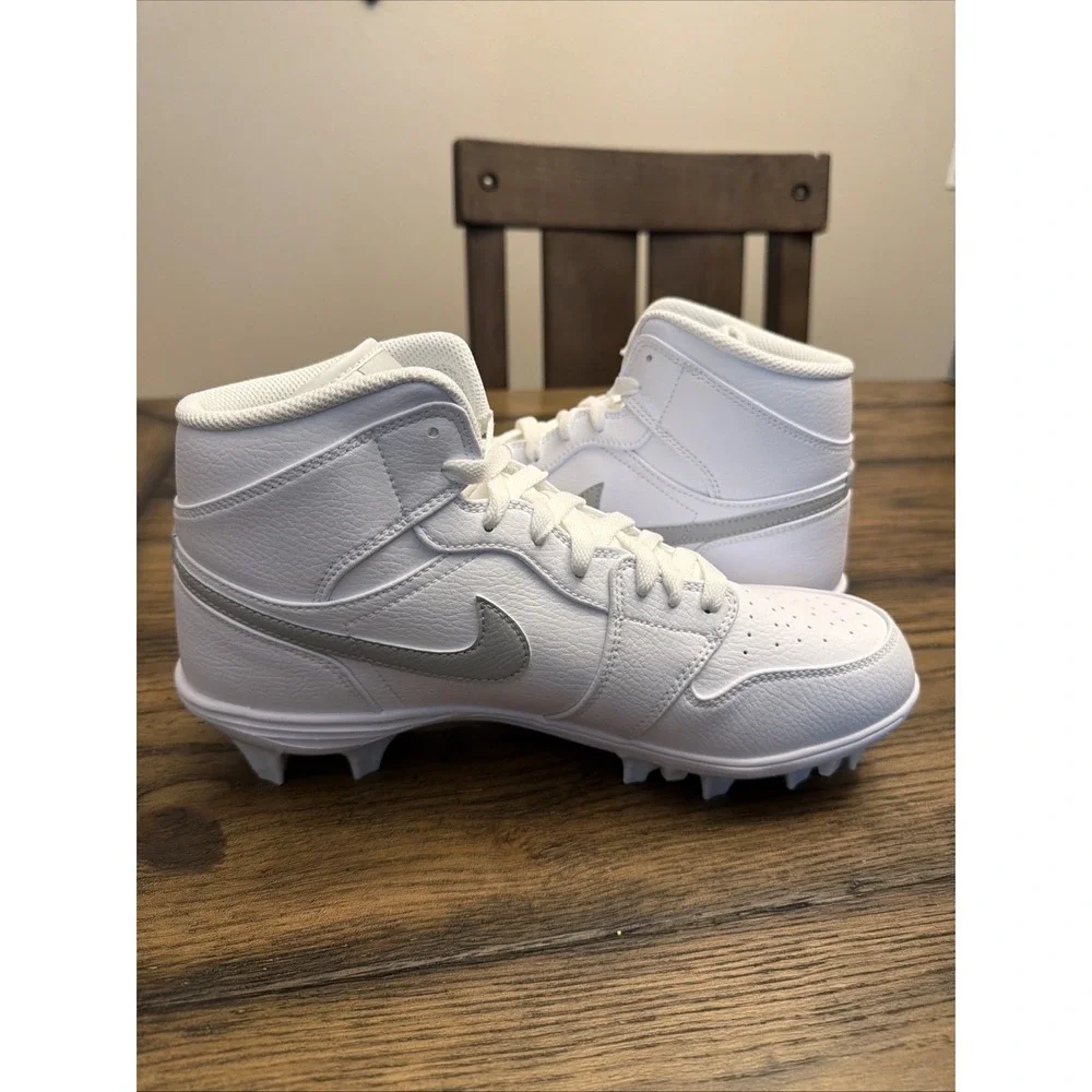 Jordan 1 Mid TD White Grey Fog Football Cleats FJ6805-101 Mens Size 9.5 …R8